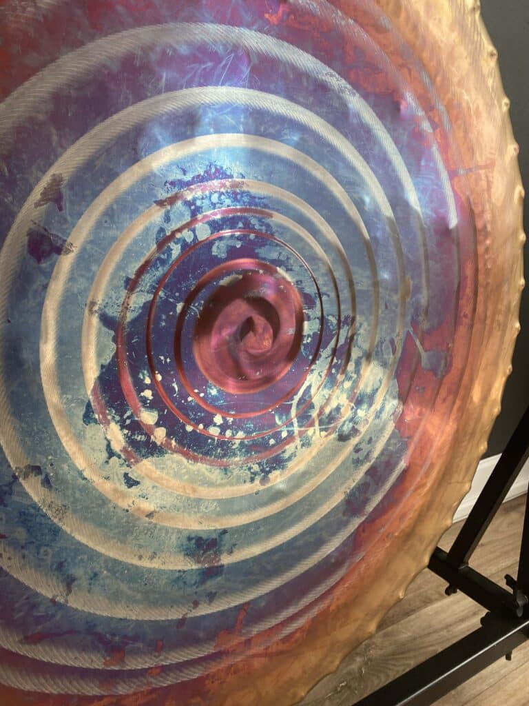 Beautiful front face of a 40″ Awen Sounds fluted gong